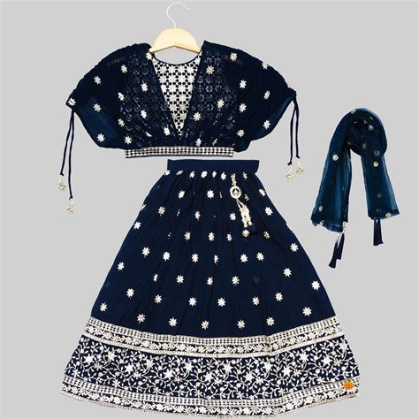 Buy Navy Blue Golden Floral Girls Lehenga Choli – Mumkins