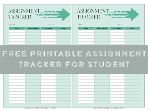 Free Printable Assignment Tracker for Student Homework - Find a Free Printable