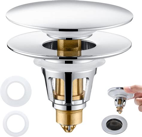 PerPaiMe Universal 3-in-1 Bathroom Sink Stopper - Chrome Pop Up Sink Drain Stopper, Push Button ...