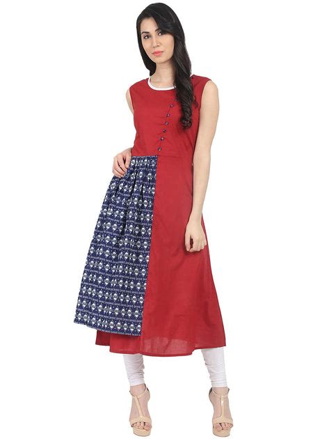 Nayo Red printed sleeveless cotton kurta – Nayo Clothing