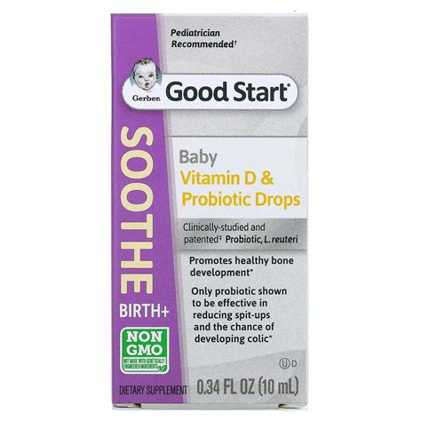 Gerber, Soothe, Vitamin D & Probiotic Drops, Birth +, 0.34 fl oz (10 ml ...