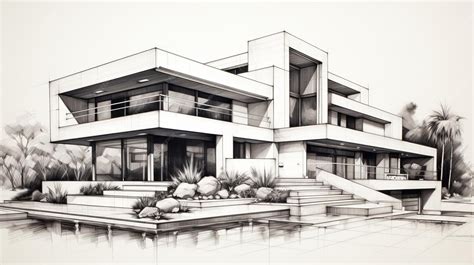 Premium Photo | Realistic Pencil Drawing Of A Modern Mansion