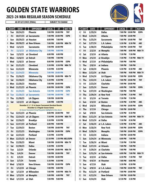 Free Printable Golden State Warriors Schedule 2024-2025 - Printables ...