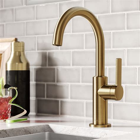 Kraus Oletto Single Handle Kitchen Bar Faucet in Brushed Brass ...
