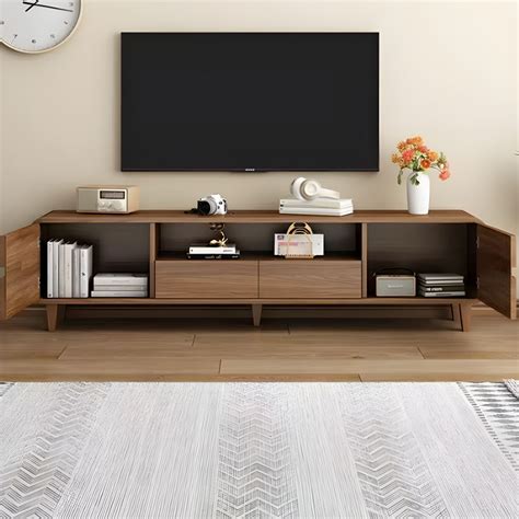 Minimalist Wood TV Stand with 2 Drawers and Open Storage for Modern ...