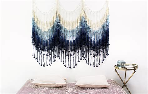 OVER BED Art Macrame Wall Hanging Navy Blue Wall Art Extra | Etsy
