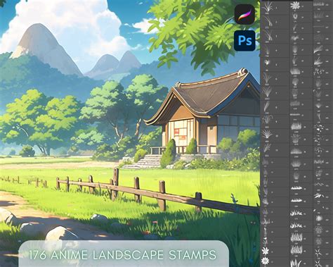 Dynamic Anime Landscape Stamp Brush Set for Procreate and Photoshop ...