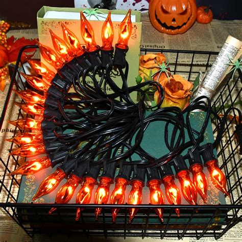 Amazon.com : 27.8Ft Orange Halloween Lights - Flickering Flame String ...