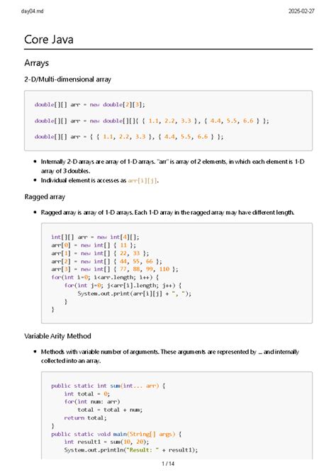 Day04 - notes - Core Java Arrays 2-D/Multi-dimensional array double ...