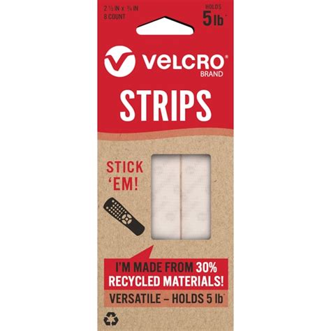 VELCRO Brand ECO Collection Strips 2 1/2in x 3/4in White 2.5-in Hook ...