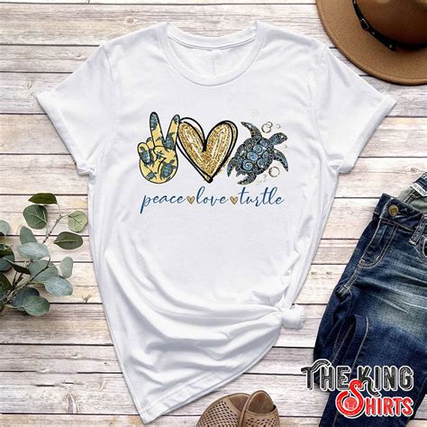 Vintage Peace Love Turtle T-shirt For Women With Heart Glitter And ...