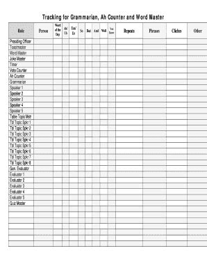 Toastmasters Meeting Roles Tracking Form - Blank Fillable Template ...