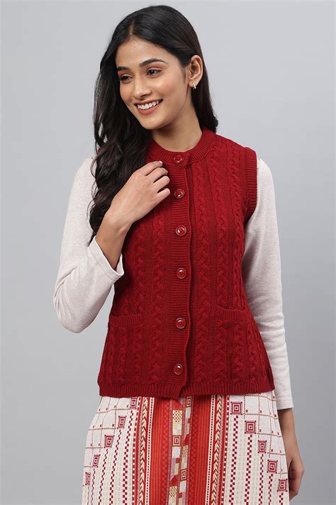 Buy Red Sleeveless Women Short Sweater Online for Woman | Shop for Aurelia