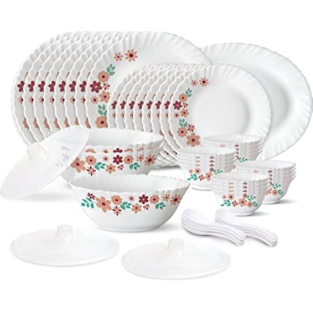 Larah by Borosil Ayana Silk Series Opalware Dinner Set, 35 Pieces ...