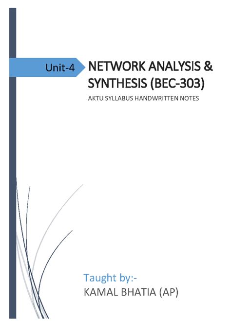 Unit 4 Network Analysis & Synthesis Notes - BEC-303 - Studocu