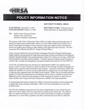 Fillable Online ftp hrsa Defining Scope of Project and Policy for ...