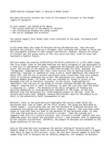 Image result for English Language Paper 1 Example Answers