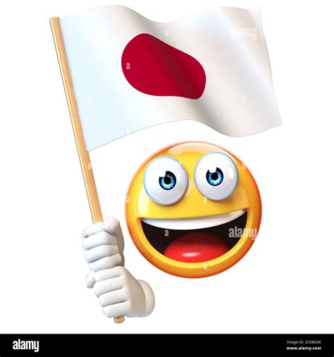 Emoji holding Japanese flag, emoticon waving national flag of Japan 3d ...