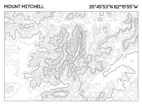 Contour map of Mount Mitchell featuring precise elevation lines and ...