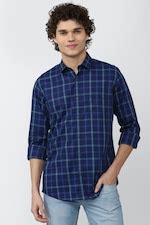 Buy Men Blue Slim Fit Check Full Sleeves Casual Shirt Online - 801452 ...