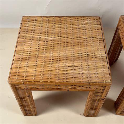 Pair of Thick Custom-Made Rattan and Wicker End Tables at 1stDibs