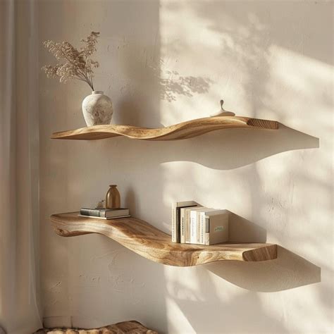 Wavy shelf live edge floating shelves solid wood wall mount bookshelf ...