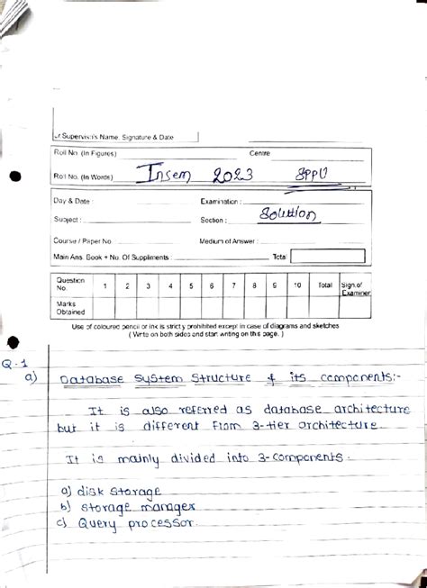 DBMS insem 2023 solution - a) Name of Institute Varified & all the ...