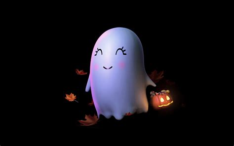 Cute ghost Wallpaper 4K, Halloween night, Kawaii, AMOLED