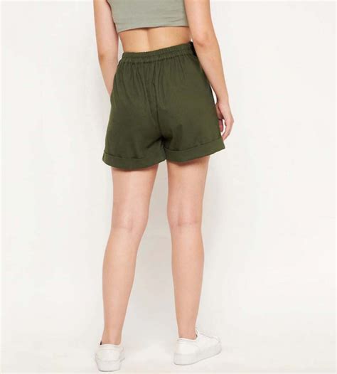 Women Olive Green High-Rise Cotton Outdoor Shorts