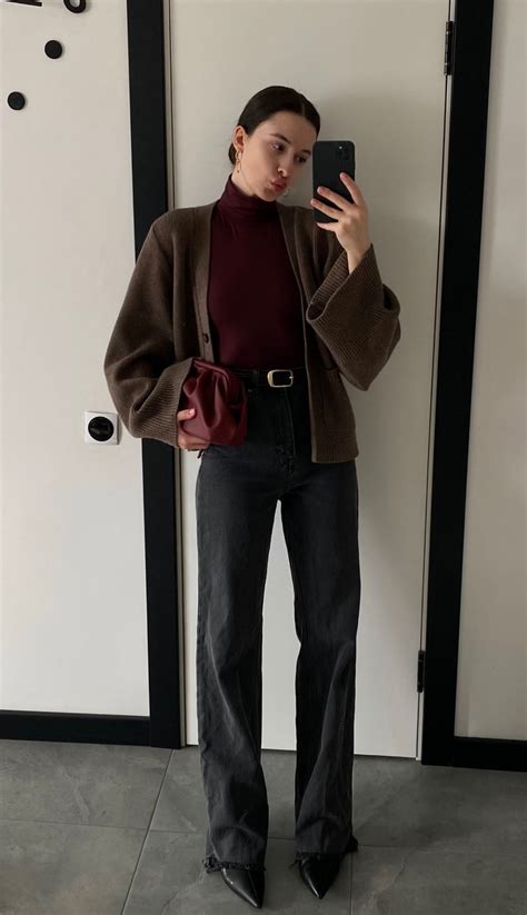 Pin by Gabby on Styling in 2025 | Burgundy sweater outfit, Burgundy ...