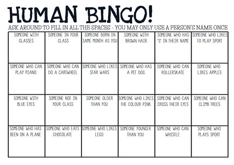 Human bingo, People bingo, Icebreaker activities