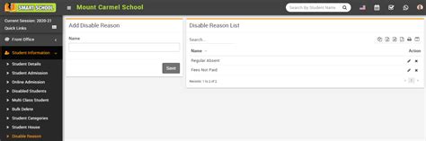 How to add Disable Reason? - Smart School : School Management System by ...