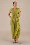 Buy Green Silk V-neck Diah Printed Draped Dress For Women by Ampm ...