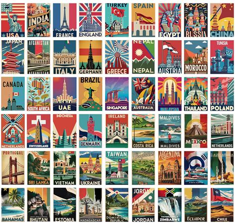 Travel Posters for Wall Set of 54 6x4 Inch - Travel Aesthetic Wall ...