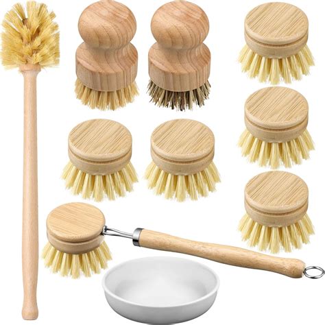 Amazon.com: 10 Pieces Wooden Dish Brush Set Bamboo Dish Brush Wood ...