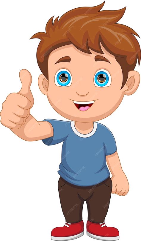 Cute boy thumbs up cartoon | Premium Vector