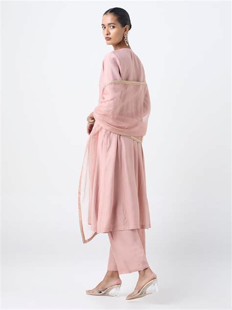 Buy Vark Blush Pink Floral Embroidered A-Line Cotton-Blend Ethnic Set ...