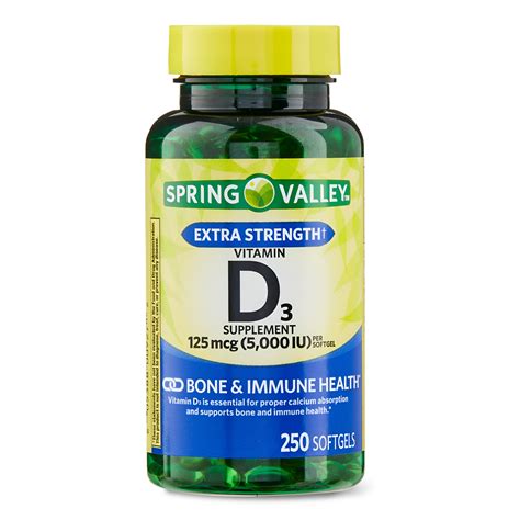 Spring Valley - Vitamina D3 125mcg (5000 IU) Extra Strength en Softgel – Beauty Store Peru