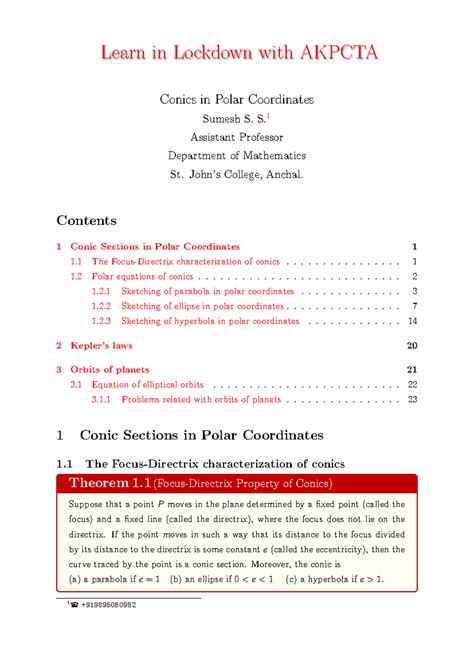 Conics in polar coordinates - Learn in Lockdown with AKPCTALearn in ...