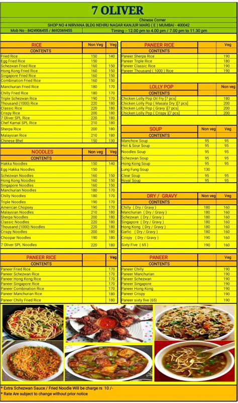 Menu at 7 Oliver Chinese Corner, Mumbai