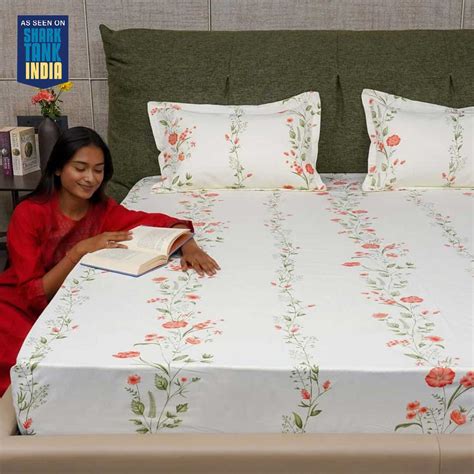 200 TC Cotton Bedsheet, Double & King size Veil Bloom Peach Bedsheet