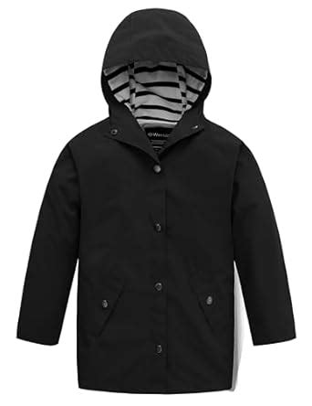 Wantdo Unisex Lightweight Long Rain Jacket Raincoat with Hood Black 6/7 ...