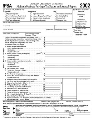Fillable Online revenue alabama alabama business privilege tax and ...