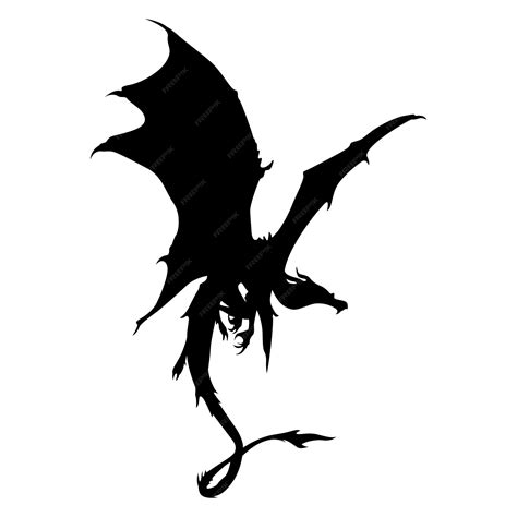 Premium Vector | Flying black dragon silhouette isolated on white background Hand drawn vector ...