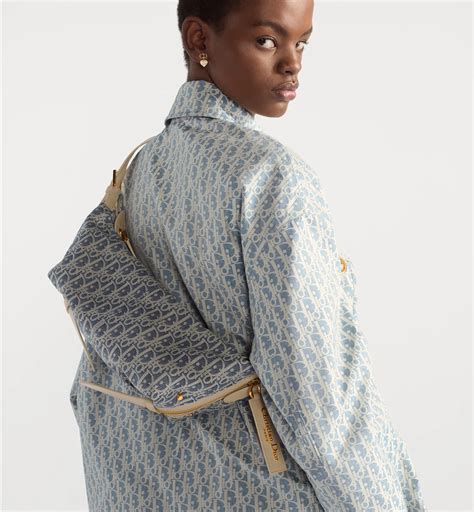 Small D-Journey Bag Blue Dior Oblique Chambray with Raffia Effect and ...