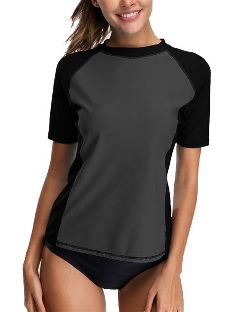 BeautyIn Women Short Sleeve Rashguard Swimsuit Colorblock Swim Shirts ...