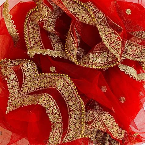 Red Sequin Zari Scalloped Net Dupatta – anokherang