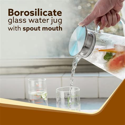 Elite Borosilicate Water Jug 1.8Ltr, Stainless Steel Air Tight lid, Ic ...