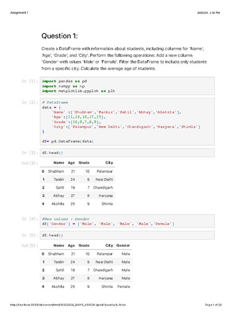 Python programming language notes - Question 1: Create a DataFrame with ...