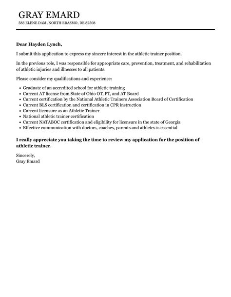 Athletic Trainer Cover Letter | Velvet Jobs